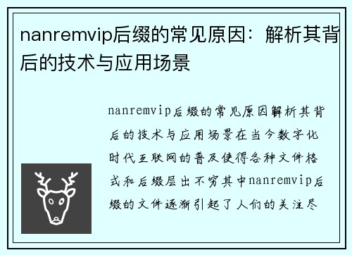 nanremvip后缀的常见原因：解析其背后的技术与应用场景